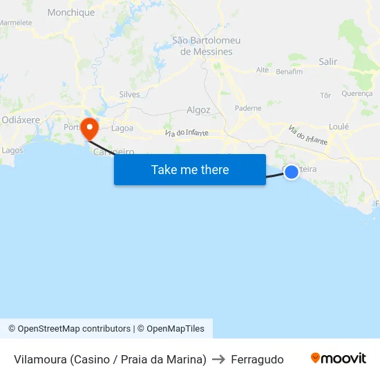 Vilamoura (Casino / Praia da Marina) to Ferragudo map