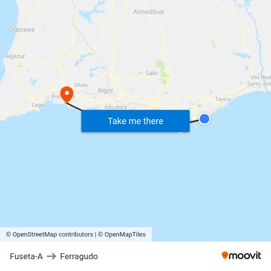 Fuseta-A to Ferragudo map