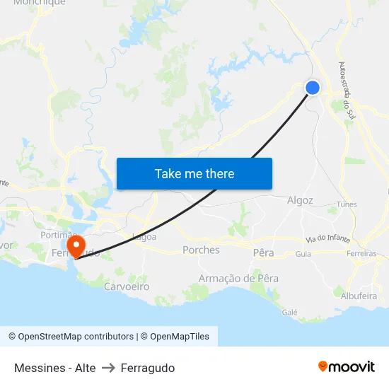 Messines - Alte to Ferragudo map