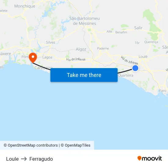 Loule to Ferragudo map