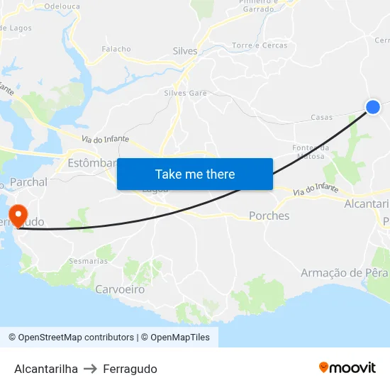 Alcantarilha to Ferragudo map
