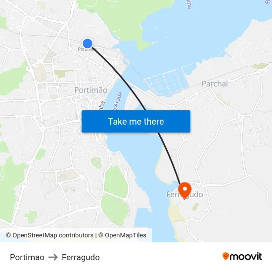 Portimao to Ferragudo map