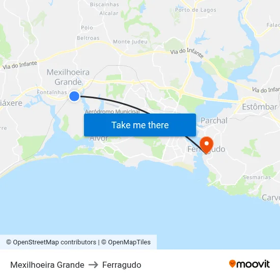 Mexilhoeira Grande to Ferragudo map