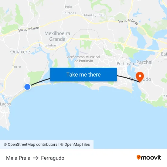 Meia Praia to Ferragudo map