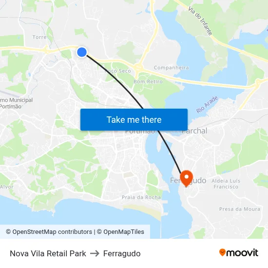 Nova Vila Retail Park to Ferragudo map