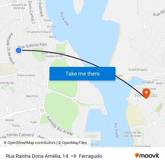 Rua Rainha Dona Amélia, 14 to Ferragudo map