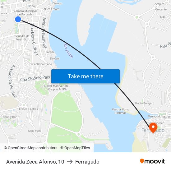 Avenida Zeca Afonso, 10 to Ferragudo map
