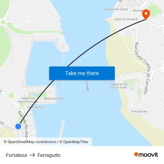 Fortaleza to Ferragudo map