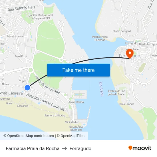 Farmácia Praia da Rocha to Ferragudo map