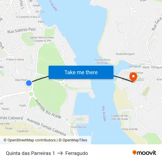 Quinta das Parreiras 1 to Ferragudo map