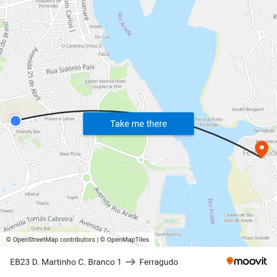 EB23 D. Martinho C. Branco 1 to Ferragudo map