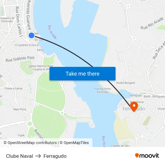 Clube Naval to Ferragudo map