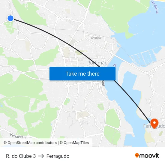 R. do Clube 3 to Ferragudo map