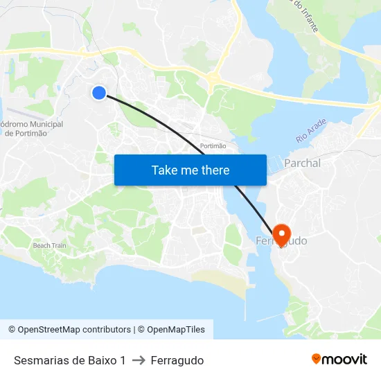 Sesmarias de Baixo 1 to Ferragudo map