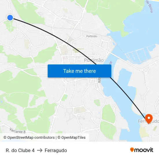 R. do Clube 4 to Ferragudo map