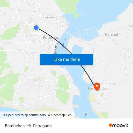 Bombeiros to Ferragudo map