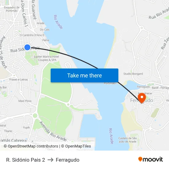 R. Sidónio Pais 2 to Ferragudo map