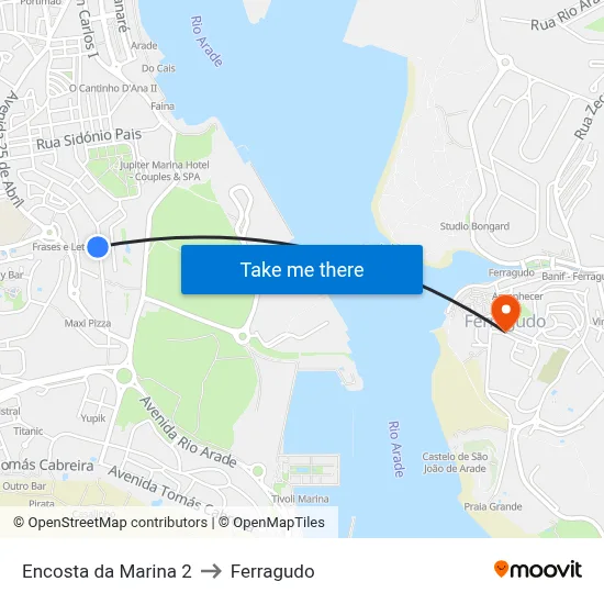 Encosta da Marina 2 to Ferragudo map