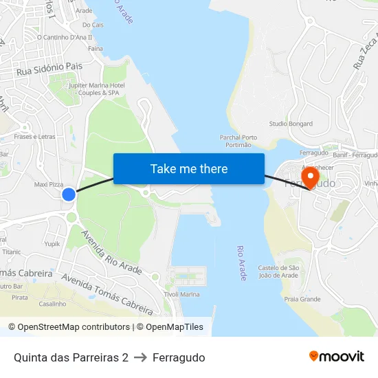 Quinta das Parreiras 2 to Ferragudo map