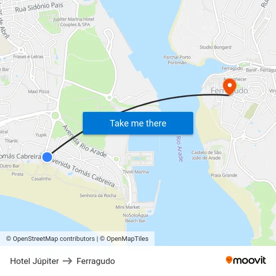Hotel Júpiter to Ferragudo map