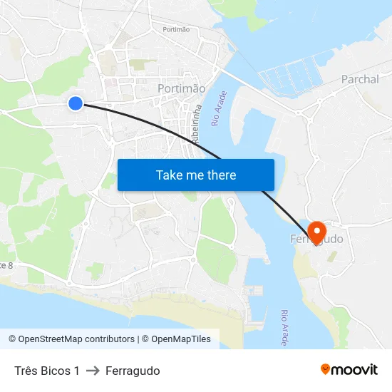 Três Bicos 1 to Ferragudo map