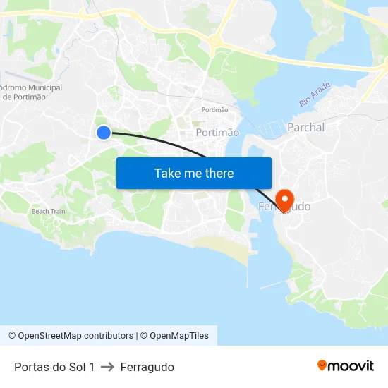 Portas do Sol 1 to Ferragudo map