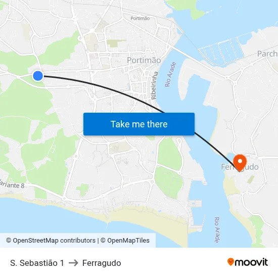 S. Sebastião 1 to Ferragudo map