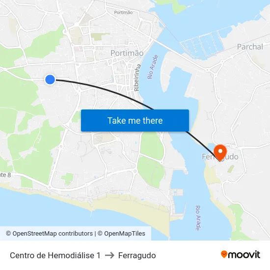 Centro de Hemodiálise 1 to Ferragudo map