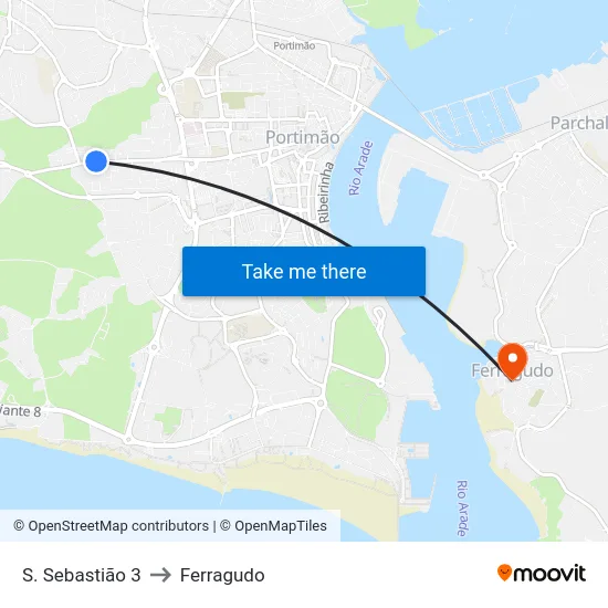 S. Sebastião 3 to Ferragudo map