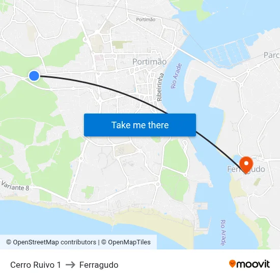 Cerro Ruivo 1 to Ferragudo map