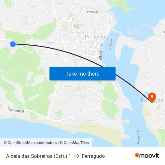 Aldeia das Sobreiras (Estr.) 1 to Ferragudo map