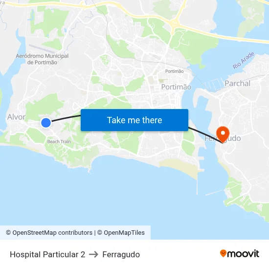 Hospital Particular 2 to Ferragudo map