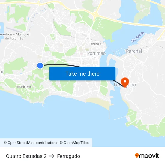 Quatro Estradas 2 to Ferragudo map
