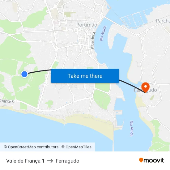 Vale de França 1 to Ferragudo map