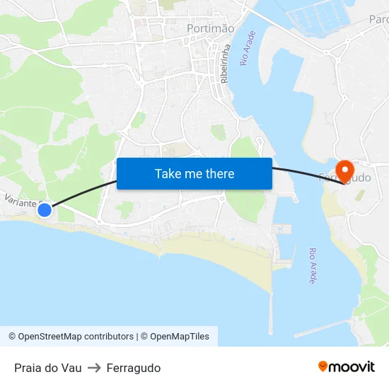 Praia do Vau to Ferragudo map