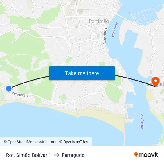 Rot. Simão Bolívar 1 to Ferragudo map