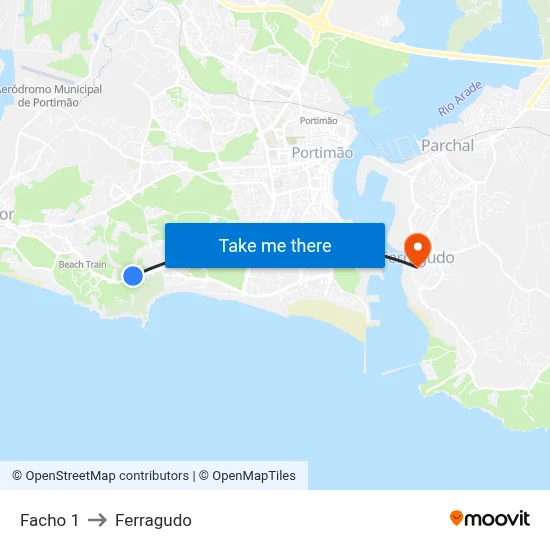 Facho 1 to Ferragudo map
