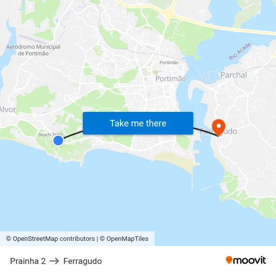 Prainha 2 to Ferragudo map