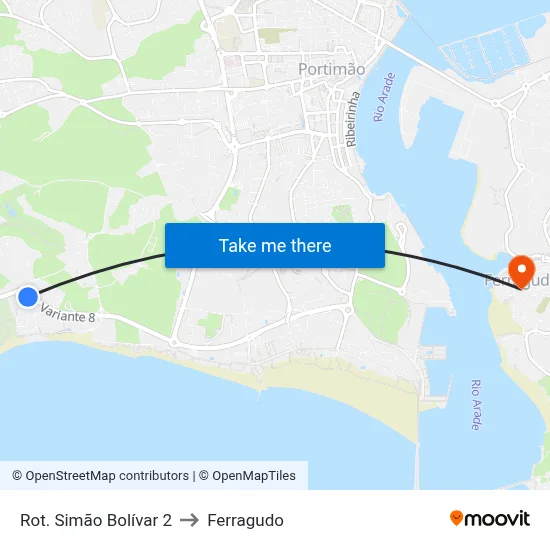 Rot. Simão Bolívar 2 to Ferragudo map