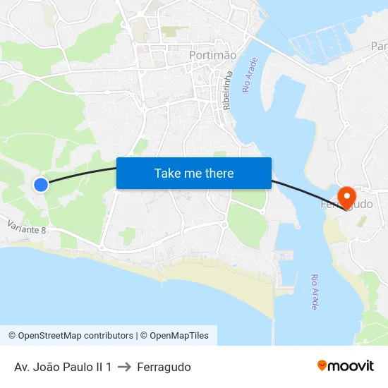 Av. João Paulo II 1 to Ferragudo map