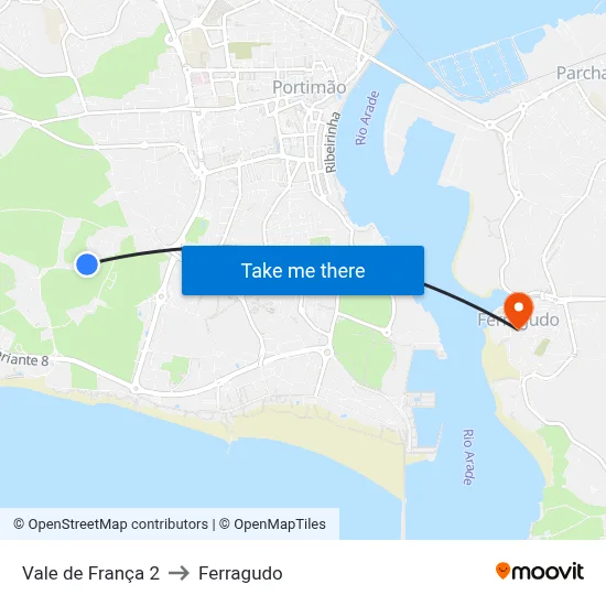 Vale de França 2 to Ferragudo map