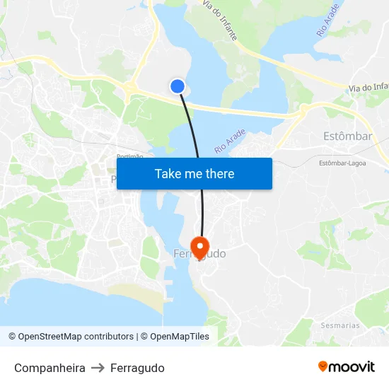Companheira to Ferragudo map