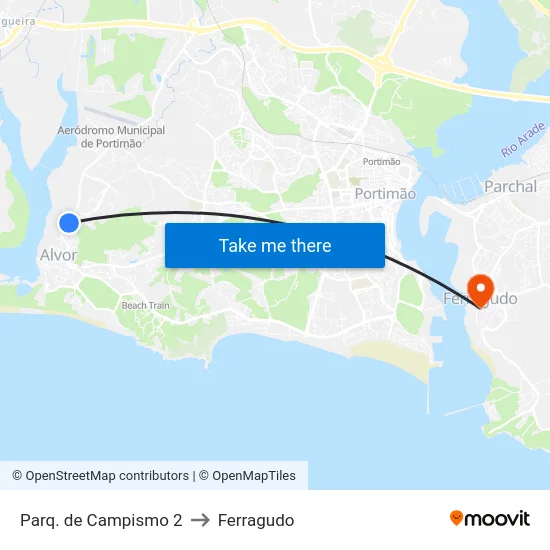 Parq. de Campismo 2 to Ferragudo map
