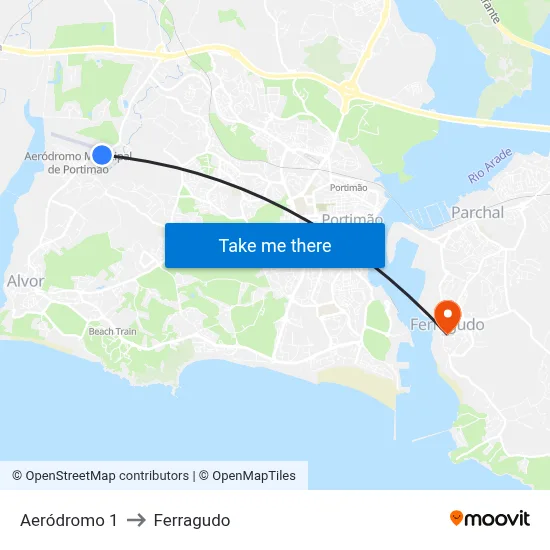 Aeródromo 1 to Ferragudo map