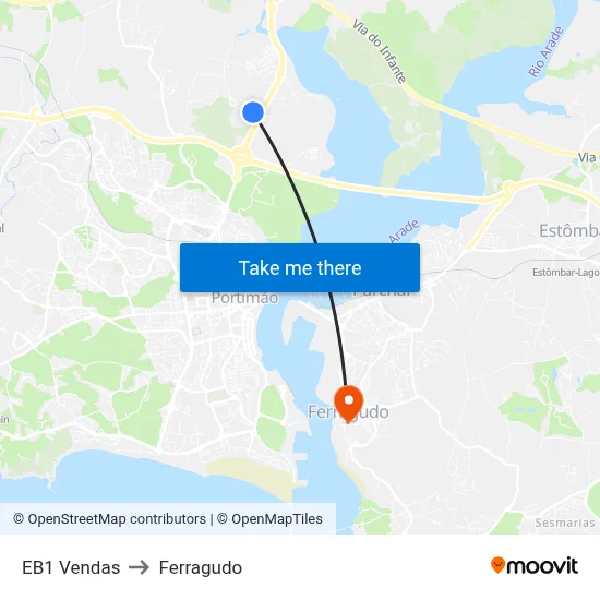 EB1 Vendas to Ferragudo map