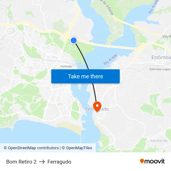 Bom Retiro 2 to Ferragudo map