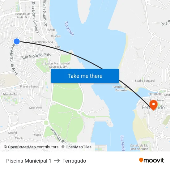 Piscina Municipal 1 to Ferragudo map