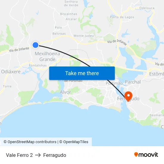 Vale Ferro 2 to Ferragudo map