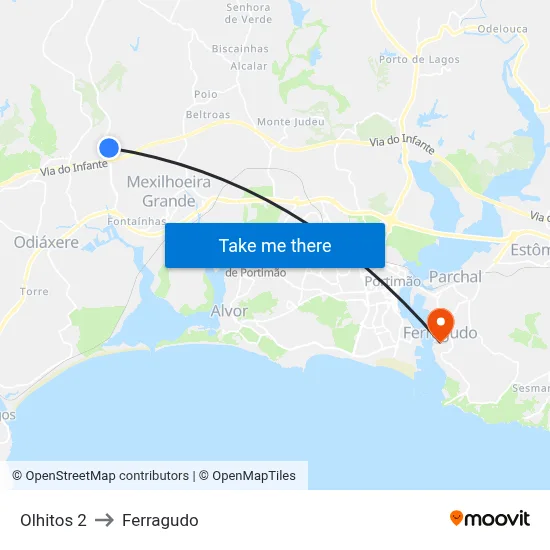 Olhitos 2 to Ferragudo map