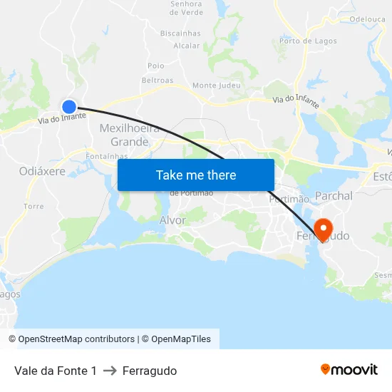 Vale da Fonte 1 to Ferragudo map